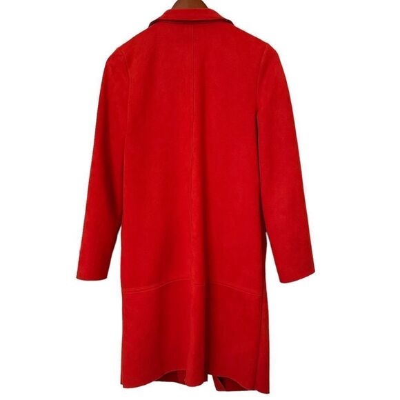 Zara Orange Open Front Side Pockets Business Formal Dress Long Midi Pea Coat - Picture 4 of 6